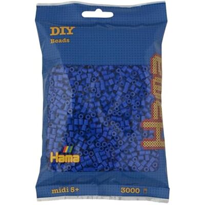 Hama Perle 201 – 08 – Sacchetto di perline da stirare con circa 3000 perline midi con diametro di 5 mm in blu, divertimento creativo per grandi e piccini Hama Perle 201 – 08 – Sacchetto di perline da stirare con circa 3000 perline midi con diametro di 5 mm in blu, divertimento creativo per grandi e piccini
