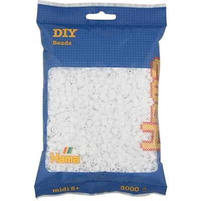 Hama Perlen Sacchetto di perline da stirare con circa 3.000 perline midi colorate con diametro di 5 mm, colore bianco, divertimento creativo per bambini dai 5 anni in su Hama Perlen Sacchetto di perline da stirare con circa 3.000 perline midi colorate con diametro di 5 mm, colore bianco, divertimento creativo per bambini dai 5 anni in su