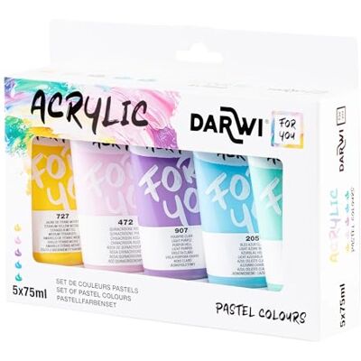 DARWI 20 pastel colors in 75 ml tubes, creamy texture and satin finish for a fluid application. Ideal for all artists, beginners and experts. DARWI 20 pastel colors in 75 ml tubes, creamy texture and satin finish for a fluid application. Ideal for all artists, beginners and experts.
