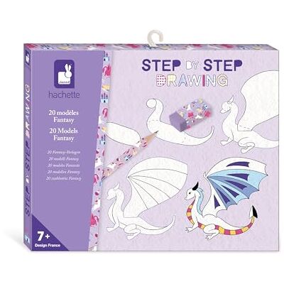 Janod Step by Step Drawing Imparare a disegnare 20 Modelli Fantasy Kit di Disegno per Bambini Apprendimento del Disegno e Concentrazione – dai 7 Anni in su – Janod Step by Step Drawing Imparare a disegnare 20 Modelli Fantasy Kit di Disegno per Bambini Apprendimento del Disegno e Concentrazione – dai 7 Anni in su –