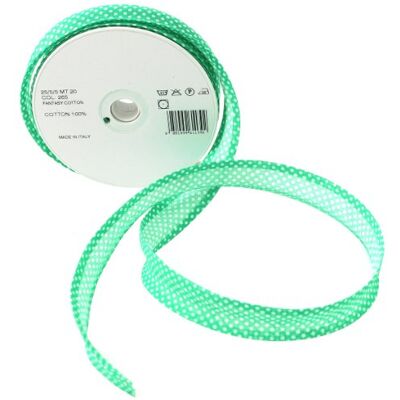 I nastri Inastri Nastro sbieco di Cotone 25/5/ 5 mm, Verde a Pois Bianchi 265 I nastri Inastri Nastro sbieco di Cotone 25/5/ 5 mm, Verde a Pois Bianchi 265