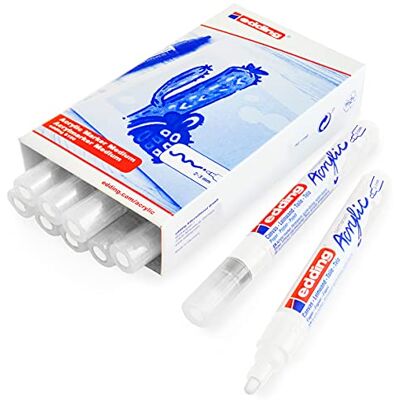 Edding 5100 Pennarelli permanenti per vernice acrilica, punta media 2-3 mm, colore bianco traffico 922, confezione da 10 Edding 5100 Pennarelli permanenti per vernice acrilica, punta media 2-3 mm, colore bianco traffico 922, confezione da 10