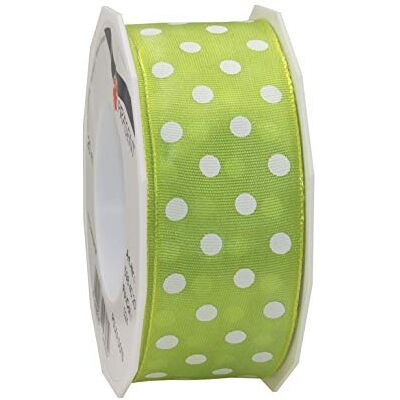 PRÄSENT Nastro in taffetà a pois, Lime/White, 40mm 20m PRÄSENT Nastro in taffetà a pois, Lime/White, 40mm 20m