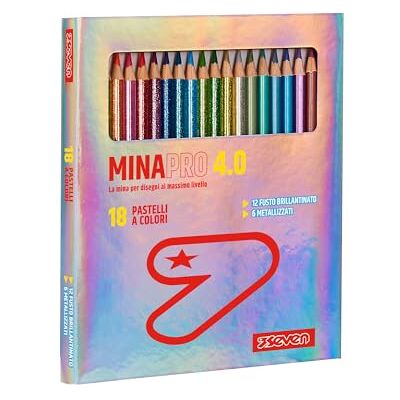 Seven Pastelli Scuola Minapro 4.0, Scatola da 18 pz, Mina grande, CONTENUTO: 6 colori metallizzati 12 colori classici con fusto brillantinato, Bambini e Ragazzi Seven Pastelli Scuola Minapro 4.0, Scatola da 18 pz, Mina grande, CONTENUTO: 6 colori metallizzati 12 colori classici con fusto brillantinato, Bambini e Ragazzi