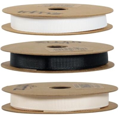 Trimz Nastro grosgrain monocromatico mix – bianco, nero, avorio, bobine da 15 mm x 5 m – bianco, nero, avorio Trimz Nastro grosgrain monocromatico mix – bianco, nero, avorio, bobine da 15 mm x 5 m – bianco, nero, avorio