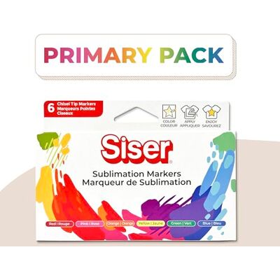SISER Pennarelli Sublimatici Primary Pack. Set da 6 pennarelli con punta tonda, fine e a scalpello. Versatili e compatibili con i plotter Juliet e Romeo, tramite il portapennarello incluso. SISER Pennarelli Sublimatici Primary Pack. Set da 6 pennarelli con punta tonda, fine e a scalpello. Versatili e compatibili con i plotter Juliet e Romeo, tramite il portapennarello incluso.