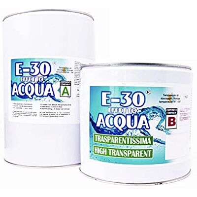 PROCHIMA RESINA EPOSSIDICA TRASPARENTE, E-30 Effetto Acqua A+B, Certificata Atossica, 8000 GR PROCHIMA RESINA EPOSSIDICA TRASPARENTE, E-30 Effetto Acqua A+B, Certificata Atossica, 8000 GR