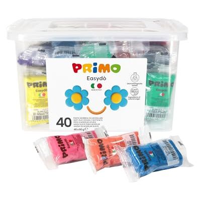 PRIMO Easydò Pasta da Modellare in Valigetta Colori per Bambini 3+ Anni, Pasta Modellabile Morbida, 40 Panetti 60g x 10 Colori, Made in Italy e Testata Cartoleria e Lavoretti Creativi per Bambini PRIMO Easydò Pasta da Modellare in Valigetta Colori per Bambini 3+ Anni, Pasta Modellabile Morbida, 40 Panetti 60g x 10 Colori, Made in Italy e Testata Cartoleria e Lavoretti Creativi per Bambini