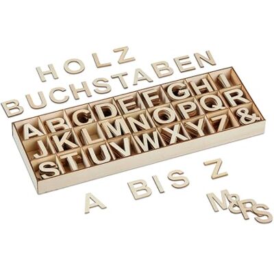 Relaxdays Lettere in Legno, Set da 324 Letterine Maiuscole da A-Z ed & Commerciale, Bricolage e Lavoretti 3 cm, Naturale Relaxdays Lettere in Legno, Set da 324 Letterine Maiuscole da A-Z ed & Commerciale, Bricolage e Lavoretti 3 cm, Naturale