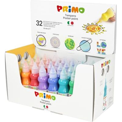 PRIMO Tempera in bottiglietta con beccuccio dosatore, 32 pezzi, 8 colori PRIMO Tempera in bottiglietta con beccuccio dosatore, 32 pezzi, 8 colori