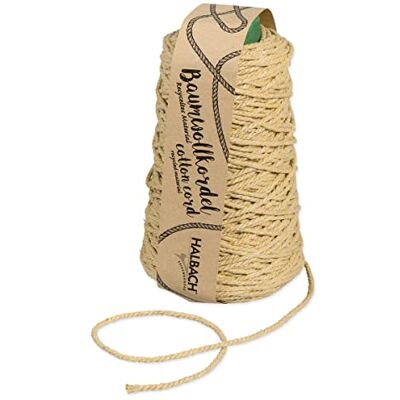 Halbach Seidenbänder Cordoncino di cotone riciclato, larghezza 2 mm, lunghezza 150 metri, filato di cotone sostenibile per macramè o fai da te, colore: giallo paglierino Halbach Seidenbänder Cordoncino di cotone riciclato, larghezza 2 mm, lunghezza 150 metri, filato di cotone sostenibile per macramè o fai da te, colore: giallo paglierino
