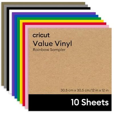 Cricut Pellicola in vinile per plotter in confezione risparmio 10 fogli 30,5 cm x 30,5 cm Pellicola autoadesiva permanente per plotter tutte le macchine da taglio pacchetto varietà Cricut Pellicola in vinile per plotter in confezione risparmio 10 fogli 30,5 cm x 30,5 cm Pellicola autoadesiva permanente per plotter tutte le macchine da taglio pacchetto varietà