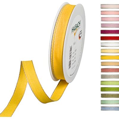 Halbach Seidenbänder Nastro decorativo con bordi in lino, larghezza: 15 mm, lunghezza 20 m, nastro per regali, decorazione fai da te, colore: giallo/lino Halbach Seidenbänder Nastro decorativo con bordi in lino, larghezza: 15 mm, lunghezza 20 m, nastro per regali, decorazione fai da te, colore: giallo/lino