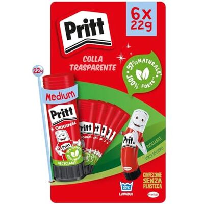 Pritt Colla Stick 6 x 22g, Colla sicura e affidabile, Adesivo per lavoretti e fai da te, con una tenuta forte per uso scuola e ufficio, 6 stick x 22g Pritt Colla Stick 6 x 22g, Colla sicura e affidabile, Adesivo per lavoretti e fai da te, con una tenuta forte per uso scuola e ufficio, 6 stick x 22g