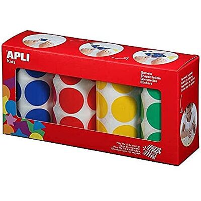APLI Kids Confezione da 4 rotoli di gommini rotonde Ø 33 mm colori assortiti APLI Kids Confezione da 4 rotoli di gommini rotonde Ø 33 mm colori assortiti