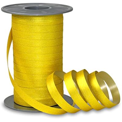 PRÄSENT POLY GLITTER Nastro da pacchi giallo, rocchetto di nastro regalo lungh. 100 m, largh. 10 mm, Nastro a palloncino arricciato con effetto glitter PRÄSENT POLY GLITTER Nastro da pacchi giallo, rocchetto di nastro regalo lungh. 100 m, largh. 10 mm, Nastro a palloncino arricciato con effetto glitter