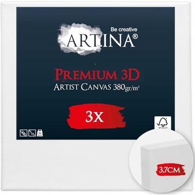 Artina Set da 3 Tele per Dipingere in Cotone FSC con Telaio in Legno alto 60x60cm 100% spessore 380g/m² premium resistente per pittori pittura quadri acrilico 3D Artina Set da 3 Tele per Dipingere in Cotone FSC con Telaio in Legno alto 60x60cm 100% spessore 380g/m² premium resistente per pittori pittura quadri acrilico 3D