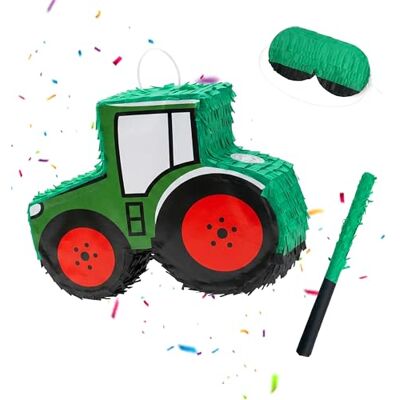 Relaxdays Set Pinata, 3 pz, trattore da appendere, verde/rosso Con bastone e maschera Relaxdays Set Pinata, 3 pz, trattore da appendere, verde/rosso Con bastone e maschera