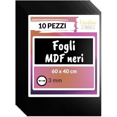 Creative 10 x MDF Pannelli in Legno Fogli Neri 600 x 400 x 3 mm Legno Fai da Te Perfetto per Taglio Laser, CNC Router, Modellare, Traforato Creative 10 x MDF Pannelli in Legno Fogli Neri 600 x 400 x 3 mm Legno Fai da Te Perfetto per Taglio Laser, CNC Router, Modellare, Traforato