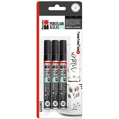 Marabu 0123000000084 Set di 3 pennarelli in Porcellana e Vetro, Finitura Lucida, a Base d'Acqua, Lavabili in lavastoviglie Dopo la Cottura, 3 matite Nere, Diversi spessori di Tratto Marabu 0123000000084 Set di 3 pennarelli in Porcellana e Vetro, Finitura Lucida, a Base d'Acqua, Lavabili in lavastoviglie Dopo la Cottura, 3 matite Nere, Diversi spessori di Tratto
