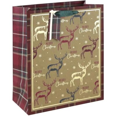 Eurowrap , Cerf tartan, kraft borsa grande Paq, 26,5x14x33 cm Eurowrap , Cerf tartan, kraft borsa grande Paq, 26,5x14x33 cm