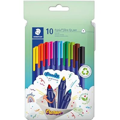 Staedtler Rotulador triplus color, forma triangular ergonómica, estable y segura de 1,00 mm, punta DRY SAFE, vástago de PP, tapa con canal de aire, 10 rotuladores en estuche de cartón, 323 C10 Staedtler Rotulador triplus color, forma triangular ergonómica, estable y segura de 1,00 mm, punta DRY SAFE, vástago de PP, tapa con canal de aire, 10 rotuladores en estuche de cartón, 323 C10