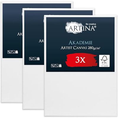 Artina Set da 3 Tela per Dipingere 100% Cotone Telaio in Legno Certificato 50x70cm bianca non si deforma canvas tele per pittura FSC disegno supporti acrilica Akademie Artina Set da 3 Tela per Dipingere 100% Cotone Telaio in Legno Certificato 50x70cm bianca non si deforma canvas tele per pittura FSC disegno supporti acrilica Akademie