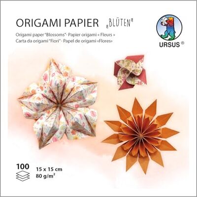URSUS Carta per origami "Blossoms", arancione/rosa, 100 fogli, 80 g/m², 15 x 15 cm, 7 motivi assortiti, stampati su entrambi i lati, con istruzioni, carta pieghevole URSUS Carta per origami "Blossoms", arancione/rosa, 100 fogli, 80 g/m², 15 x 15 cm, 7 motivi assortiti, stampati su entrambi i lati, con istruzioni, carta pieghevole