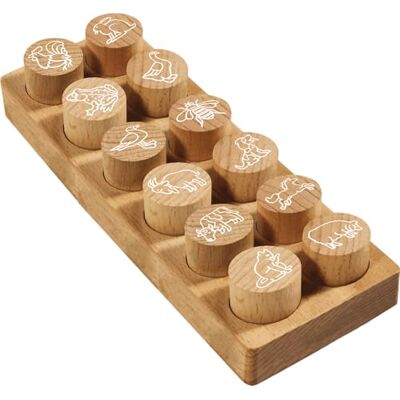 COLOP Woodies set di timbri in legno "Animali della fattoria" con 12 motivi, timbro di riconoscimento e motivazionale in legno di faggio, dimensione dell'impronta: Ø 29 mm, quadrato COLOP Woodies set di timbri in legno "Animali della fattoria" con 12 motivi, timbro di riconoscimento e motivazionale in legno di faggio, dimensione dell'impronta: Ø 29 mm, quadrato