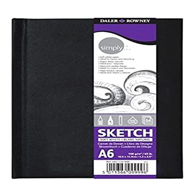 Daler Rowney Quaderno cucito ideale per disegno Simply, formato 10,5 x 14,8 cm, con 54 fogli di carta da 100 g/mq a grana fine Daler Rowney Quaderno cucito ideale per disegno Simply, formato 10,5 x 14,8 cm, con 54 fogli di carta da 100 g/mq a grana fine
