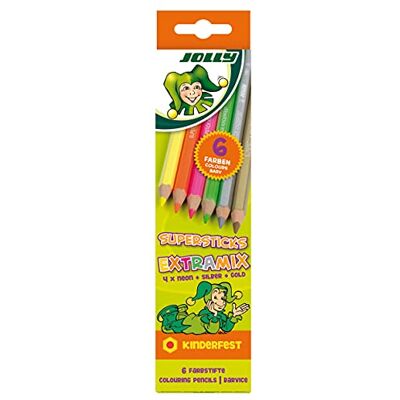 JOLLY 'Supersticks' extra mix, hexagonal colouring pencils, 6 colori (4 x neon, 2 x metallic) JOLLY 'Supersticks' extra mix, hexagonal colouring pencils, 6 colori (4 x neon, 2 x metallic)