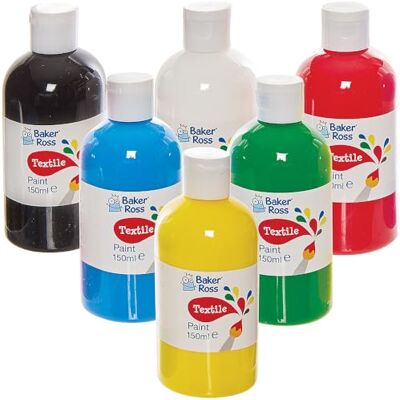 Baker Ross Vernice tessile 150ml Confezione da 6, Vernice per tessuti per arti e mestieri tessili Baker Ross Vernice tessile 150ml Confezione da 6, Vernice per tessuti per arti e mestieri tessili