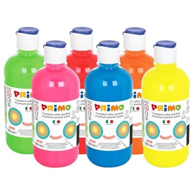 PRIMO TEMPERA ALTA QUALITA' FLUO, 6 COLORI ASSORTITI 500 ML PRIMO TEMPERA ALTA QUALITA' FLUO, 6 COLORI ASSORTITI 500 ML