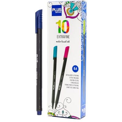 Plus Office – 10 pennarelli a punta fine, 0,4 mm, ideali per scrivere, dipingere e disegnare, penne scolastiche con punta fine, inchiostro colorato a base d'acqua (blu notte) Plus Office – 10 pennarelli a punta fine, 0,4 mm, ideali per scrivere, dipingere e disegnare, penne scolastiche con punta fine, inchiostro colorato a base d'acqua (blu notte)