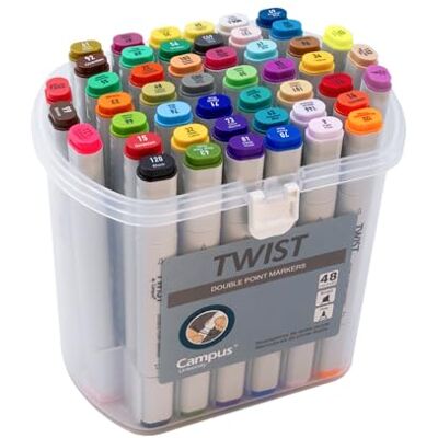 Campus Pennarelli a doppia punta twist, pennarelli alcool, pennarelli con punta rotonda 2 mm e smussatura 5 mm, pennarelli permanenti per tutte le superfici, include valigetta con manico (48 colori) Campus Pennarelli a doppia punta twist, pennarelli alcool, pennarelli con punta rotonda 2 mm e smussatura 5 mm, pennarelli permanenti per tutte le superfici, include valigetta con manico (48 colori)