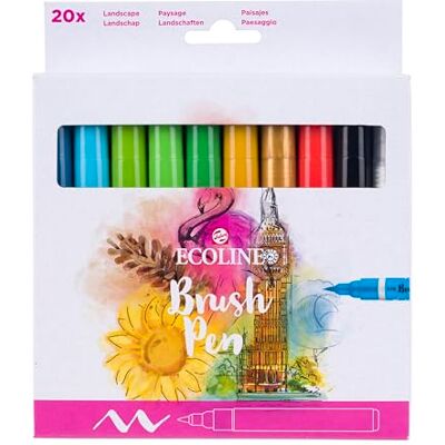 Ecoline Brush Pen Set di 20 penne acquerellabili liquide colori di base pennarelli sfumabili per scrivere a mano, disegnare e creare oggetti Ecoline Brush Pen Set di 20 penne acquerellabili liquide colori di base pennarelli sfumabili per scrivere a mano, disegnare e creare oggetti