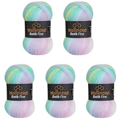 Wollbiene 5 gomitoli di lana Batik Fine da 100 g, 500 g, con gradiente, multicolore (2010, verde, rosa, bianco, pastello) Wollbiene 5 gomitoli di lana Batik Fine da 100 g, 500 g, con gradiente, multicolore (2010, verde, rosa, bianco, pastello)
