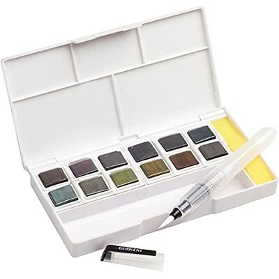 Derwent Graphitint Set da Viaggio con 1 x Tavolozza con 12 Vernici e 5 Vani di Miscelazione, 1 x Water Brush e 1 x Spugna, per Pittura, Qualità Professionale Derwent Graphitint Set da Viaggio con 1 x Tavolozza con 12 Vernici e 5 Vani di Miscelazione, 1 x Water Brush e 1 x Spugna, per Pittura, Qualità Professionale