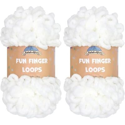BambooMN JubileeYarn Fun Finger Loops, Gomitolo di filato ad anelli jumbo, in poliestere, da intrecciare con le dita, 100 g/matassa, bianco, 2 pezzi BambooMN JubileeYarn Fun Finger Loops, Gomitolo di filato ad anelli jumbo, in poliestere, da intrecciare con le dita, 100 g/matassa, bianco, 2 pezzi