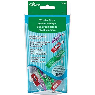 Clover Wonder Clips Confezione assortita di 26 pezzi, plastica, metallo, tessuto, verde, rosso e viola, Jumbo, Classic e Mini Clover Wonder Clips Confezione assortita di 26 pezzi, plastica, metallo, tessuto, verde, rosso e viola, Jumbo, Classic e Mini