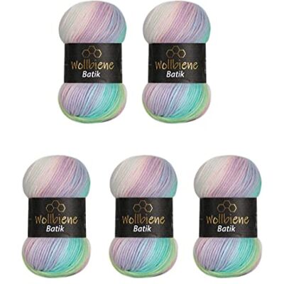 Wollbiene 5 gomitoli di lana da 100 g, 500 g, multicolore (2010, verde, rosa, bianco pastello) Wollbiene 5 gomitoli di lana da 100 g, 500 g, multicolore (2010, verde, rosa, bianco pastello)