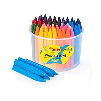 JOVI Pastelli a Cera Jumbo Easy Grip, Barattolo da 72 Cere triangolari, Colori Assortiti, Super Resistenti e ad Alte Prestazioni, Senza glutine JOVI Pastelli a Cera Jumbo Easy Grip, Barattolo da 72 Cere triangolari, Colori Assortiti, Super Resistenti e ad Alte Prestazioni, Senza glutine
