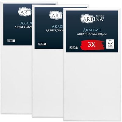 Artina Set da 3 Tela per Dipingere 100% Cotone Telaio in Legno Certificato 60x120cm bianca non si deforma Canvas tele per pittura grandi FSC cunei colori acrilici bianche artisti acrilico Akademie Artina Set da 3 Tela per Dipingere 100% Cotone Telaio in Legno Certificato 60x120cm bianca non si deforma Canvas tele per pittura grandi FSC cunei colori acrilici bianche artisti acrilico Akademie