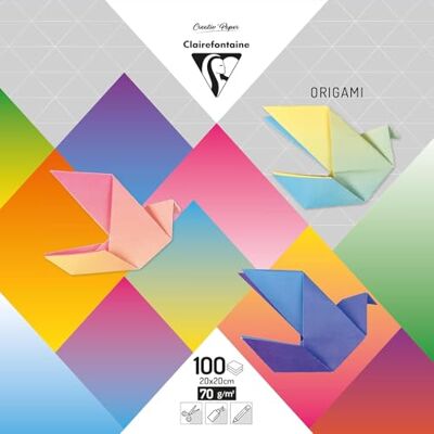 Clairefontaine Confezione da 100 fogli di carta Origami 70g/m² formato20x20cm carta colorata liscia e tinta in massa hobby creativi assortimento da 10 colori Clairefontaine Confezione da 100 fogli di carta Origami 70g/m² formato20x20cm carta colorata liscia e tinta in massa hobby creativi assortimento da 10 colori