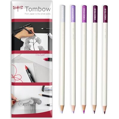 Tombow Irojiten Matite colorate a base di cera, matite colorate per artisti, tonalità viola, confezione da 5 in busta regalo Tombow Irojiten Matite colorate a base di cera, matite colorate per artisti, tonalità viola, confezione da 5 in busta regalo