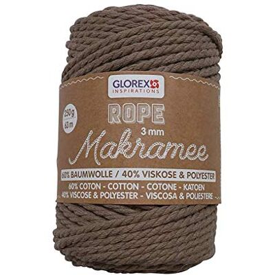 Glorex Corda Macramè ritorta marrone chiaro, 250 g con 3 mm di spessore e 63 m di lunghezza, filato tessile super morbido per uncinetto, maglia, annodatura e design tessile Glorex Corda Macramè ritorta marrone chiaro, 250 g con 3 mm di spessore e 63 m di lunghezza, filato tessile super morbido per uncinetto, maglia, annodatura e design tessile