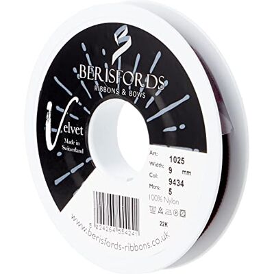 Berisfords Nastro in velluto, 10,2 x 1,5 x 10,2 cm, colore: bordeaux Berisfords Nastro in velluto, 10,2 x 1,5 x 10,2 cm, colore: bordeaux