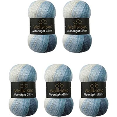 Wollbiene Moonlight Glitter Batik Simli 5 Gomitoli da 100 g, 500 g Totali, per Lavori a Maglia e Uncinetto 20% Lana Metallica Turca Sfumata (5500 Blu) Wollbiene Moonlight Glitter Batik Simli 5 Gomitoli da 100 g, 500 g Totali, per Lavori a Maglia e Uncinetto 20% Lana Metallica Turca Sfumata (5500 Blu)