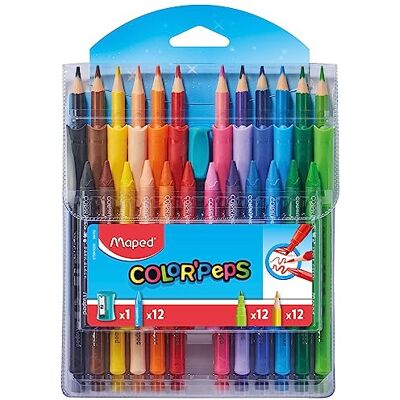 Maped Combo Pack Color'Peps 12 matite colorate + 12 pennarelli Ocean + 12 gessi Wax + 1 temperino Maped Combo Pack Color'Peps 12 matite colorate + 12 pennarelli Ocean + 12 gessi Wax + 1 temperino
