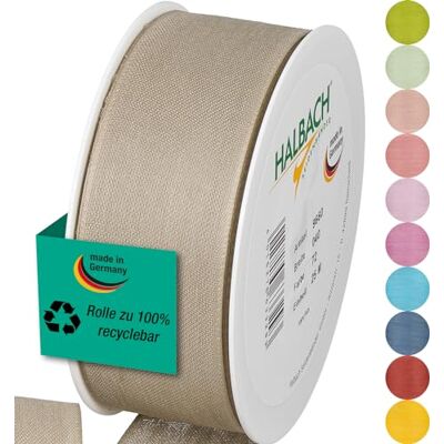 Halbach Seidenbänder Nastro per regali, larghezza 40 mm, lunghezza 25 m, prodotto in Germania, nastri regalo in diversi colori e larghezze, perfetti per confezionare e decorare, colore: lino Halbach Seidenbänder Nastro per regali, larghezza 40 mm, lunghezza 25 m, prodotto in Germania, nastri regalo in diversi colori e larghezze, perfetti per confezionare e decorare, colore: lino